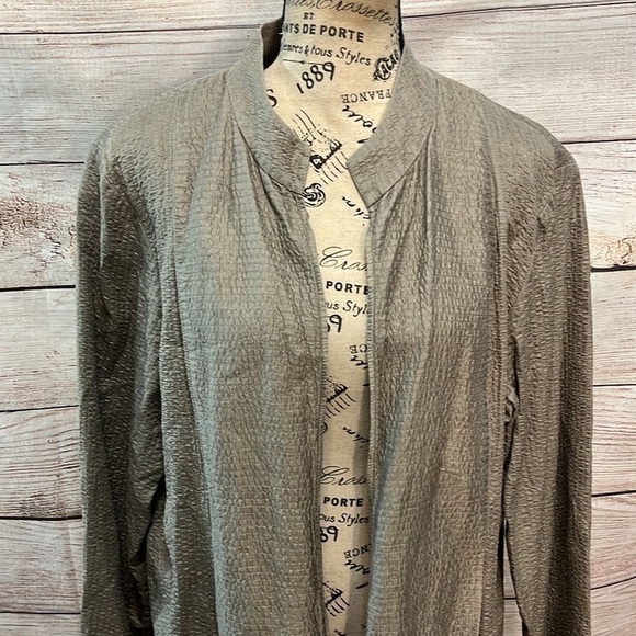 Eileen Fisher Open Jacket Tussah Silk Pockets XL Cardigan Crinkle Pop Collar - Picture 2 of 9